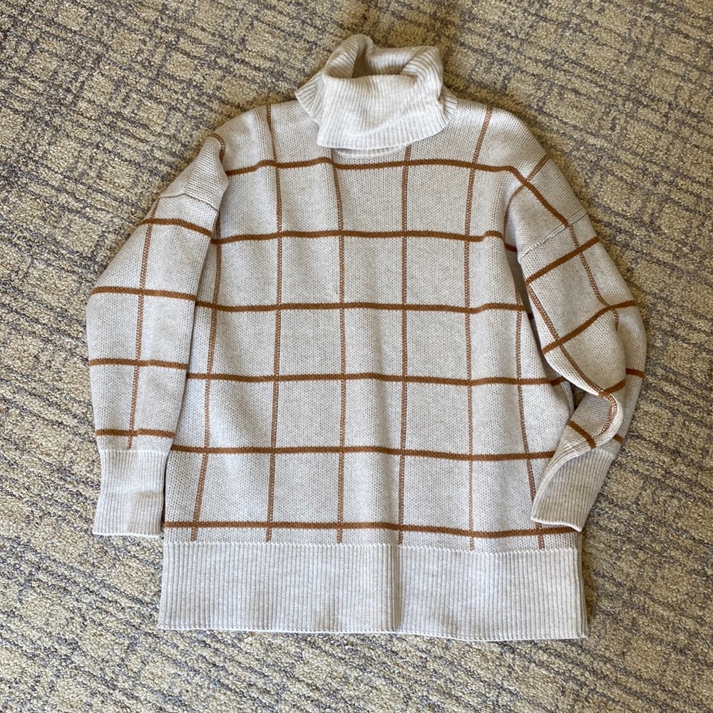 Madewell Cream and Tan Turtleneck Sweater